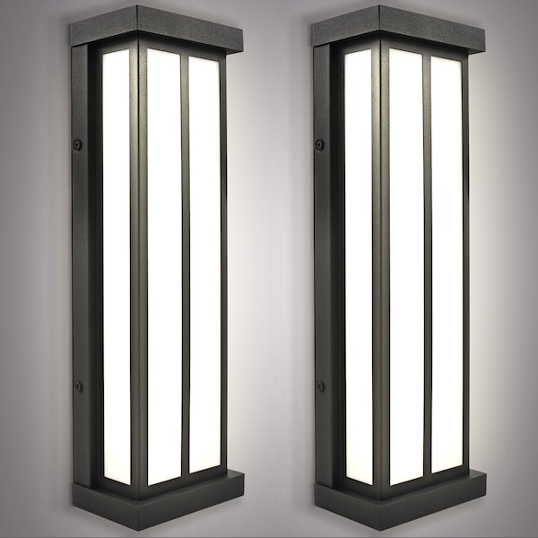 Luxrite Outdoor LED Wall Sconce 16in Outdoor Wall Light Black Aluminum 3CCT 3000K-5000K 15W ETL IP65, 2PK LR40316-2PK - main